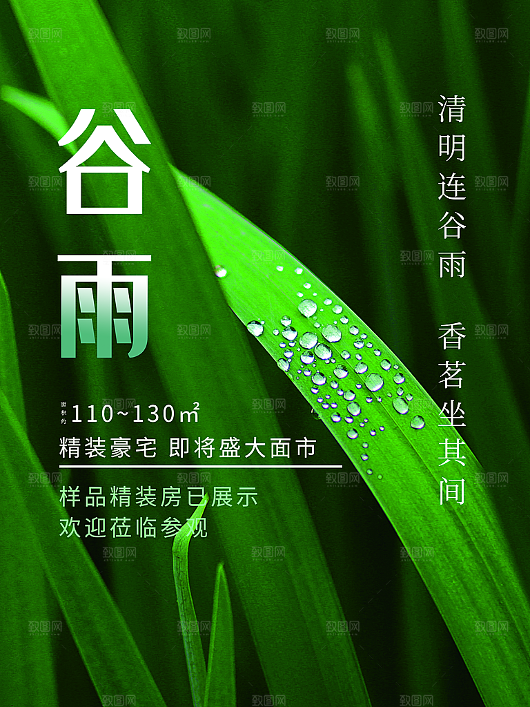 谷雨海报简洁中国传统节气