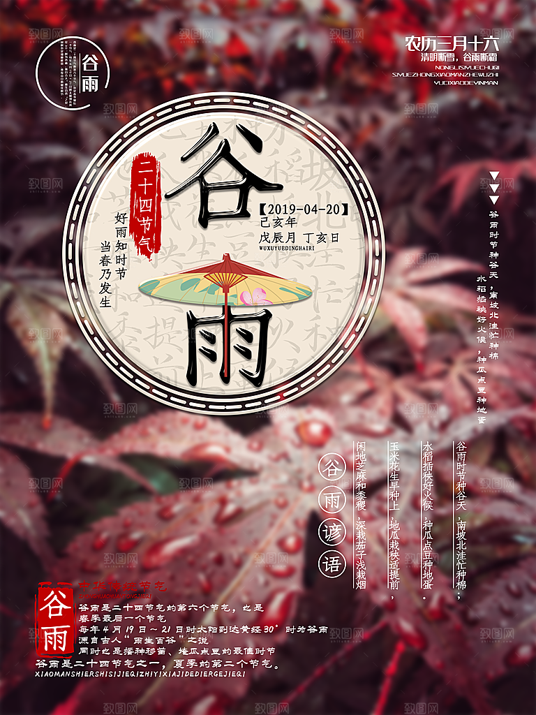 谷雨海报简洁中国传统节气