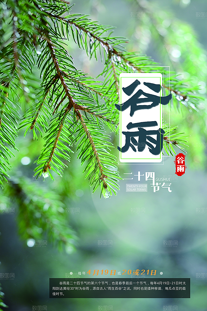 谷雨海报简洁中国传统节气