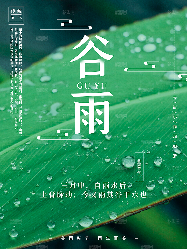 谷雨海报简洁中国传统节气