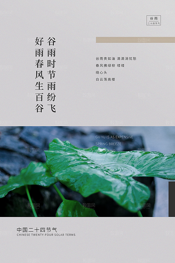 谷雨海报简洁中国传统节气