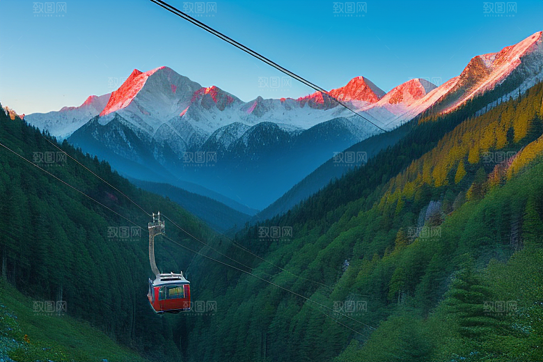 彩色登山缆车的美景盛宴