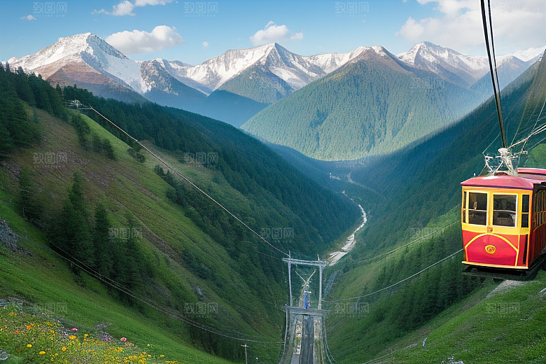 彩色登山缆车的美景盛宴
