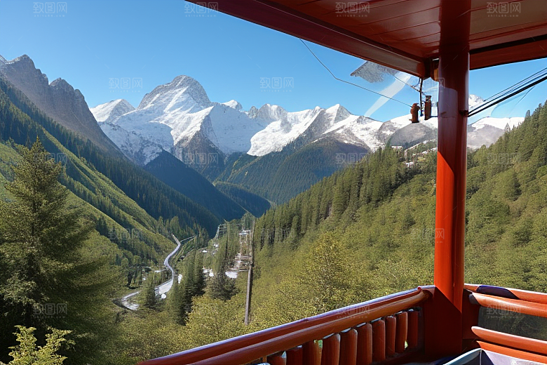 彩色登山缆车的美景盛宴