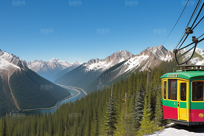 彩色登山缆车的美景盛宴