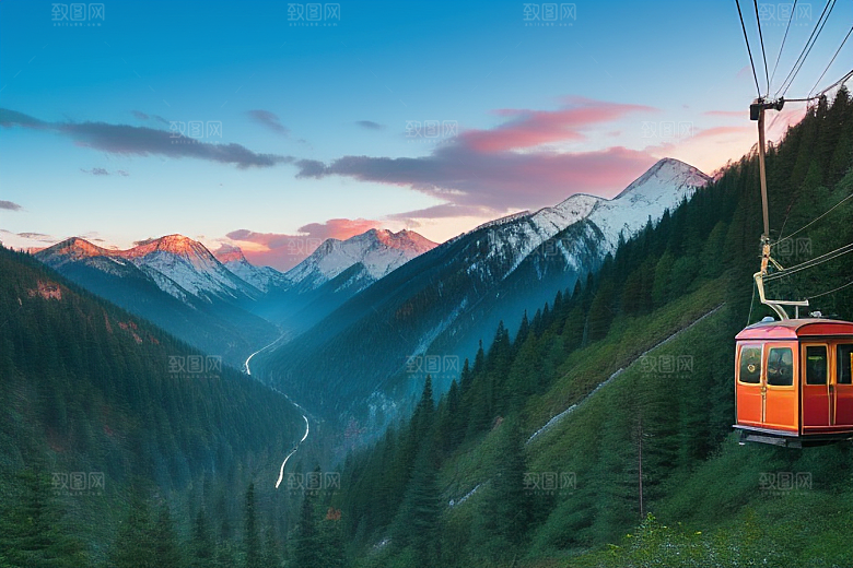 彩色登山缆车的美景盛宴