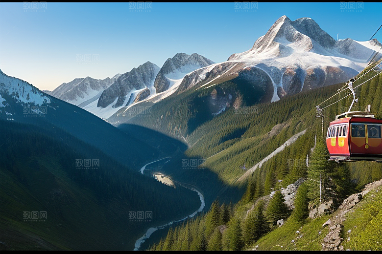 彩色登山缆车的美景盛宴