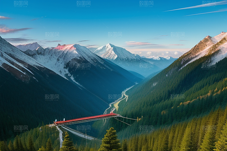 彩色登山缆车的绚丽色彩