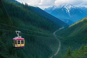 彩色登山缆车的绚丽色彩