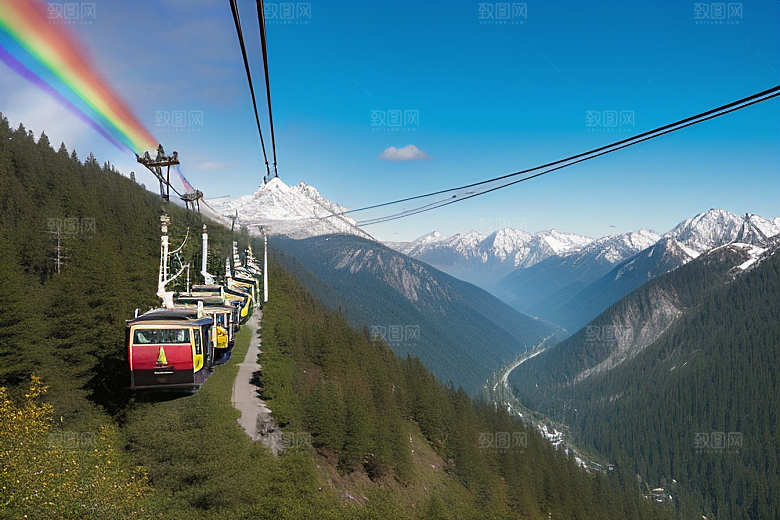 彩色登山缆车的奇妙之旅