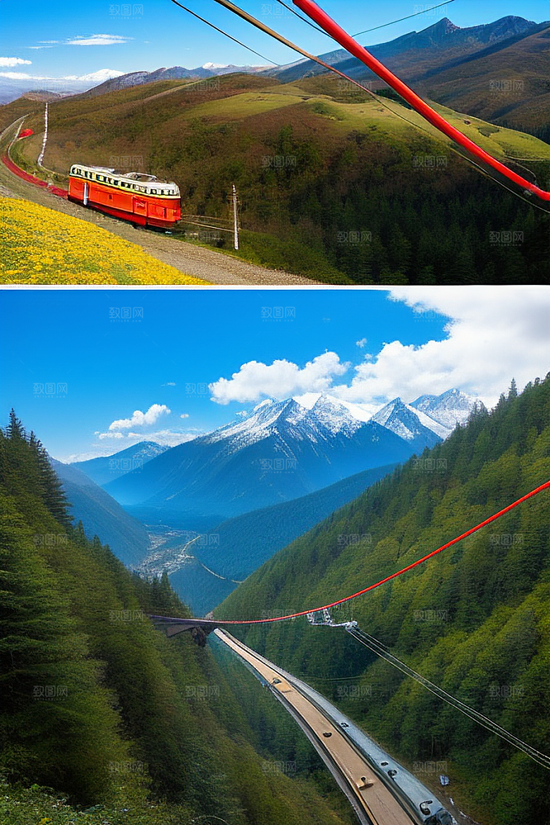 彩色登山缆车的奇妙之旅