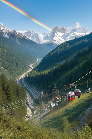彩色登山缆车的绝美之旅