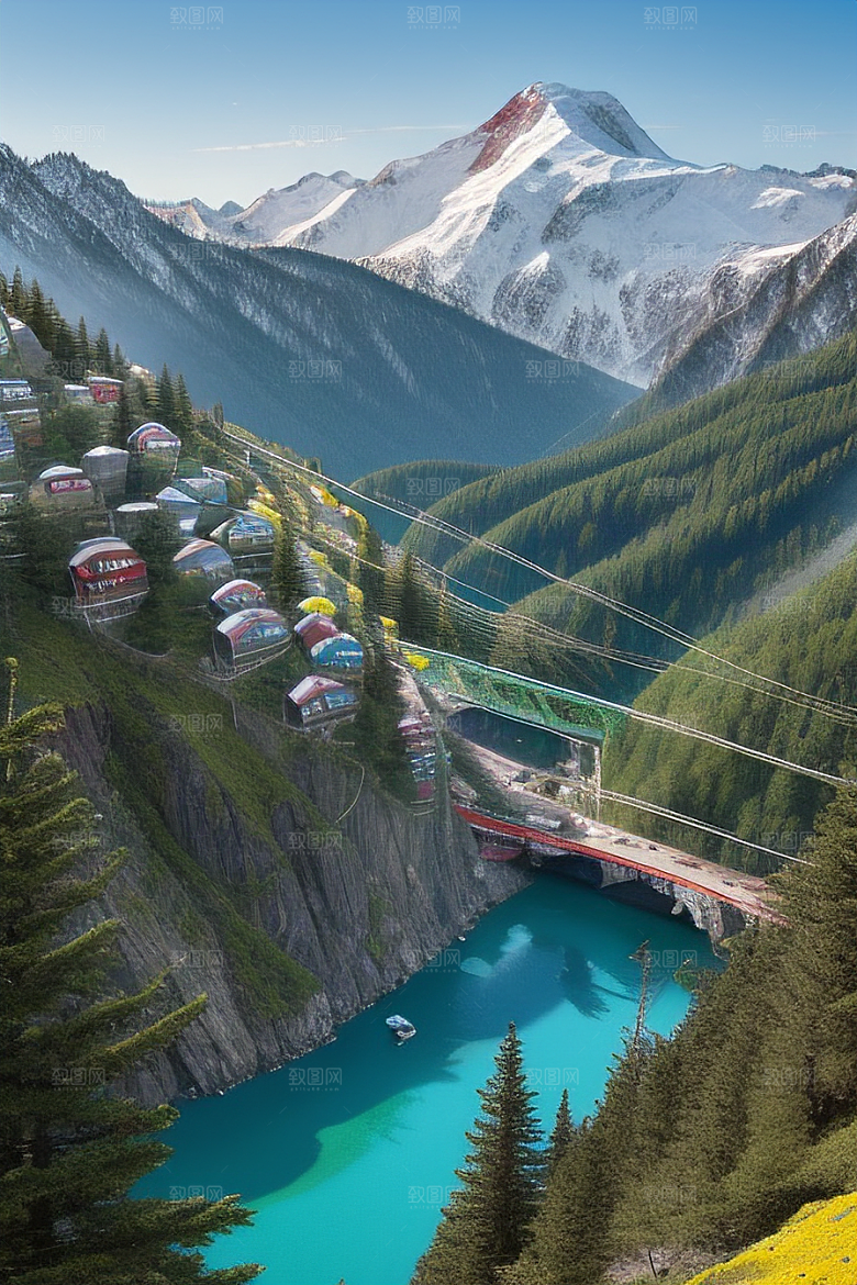 彩色登山缆车的绝美之旅
