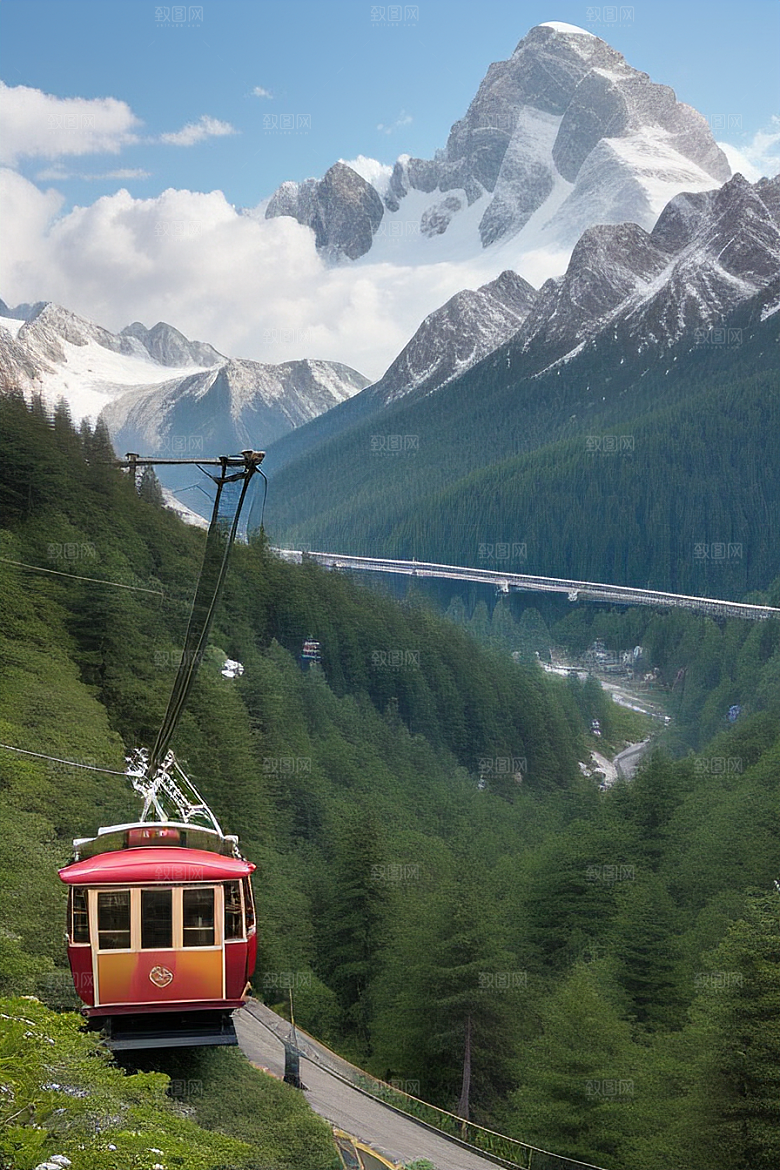彩色登山缆车的绝美之旅