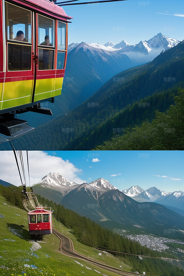 彩色登山缆车的绝美之旅
