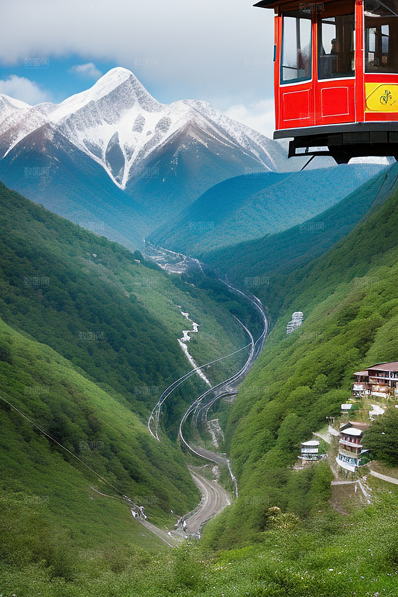 彩色登山缆车的绝美之旅