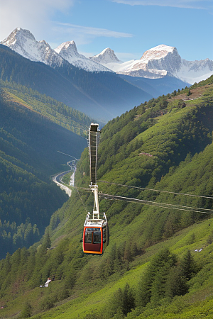 彩色登山缆车的绝美之旅