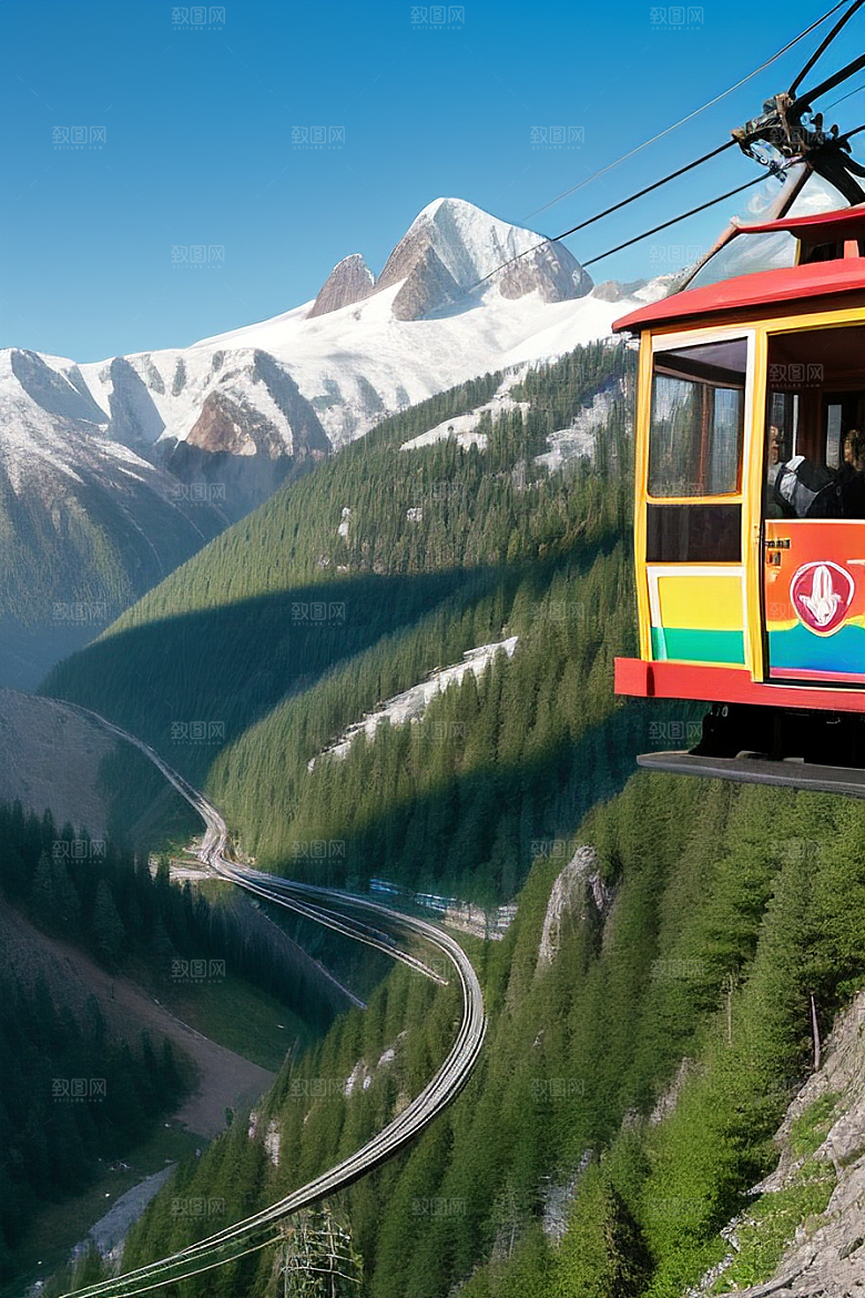 彩色登山缆车的绝美之旅