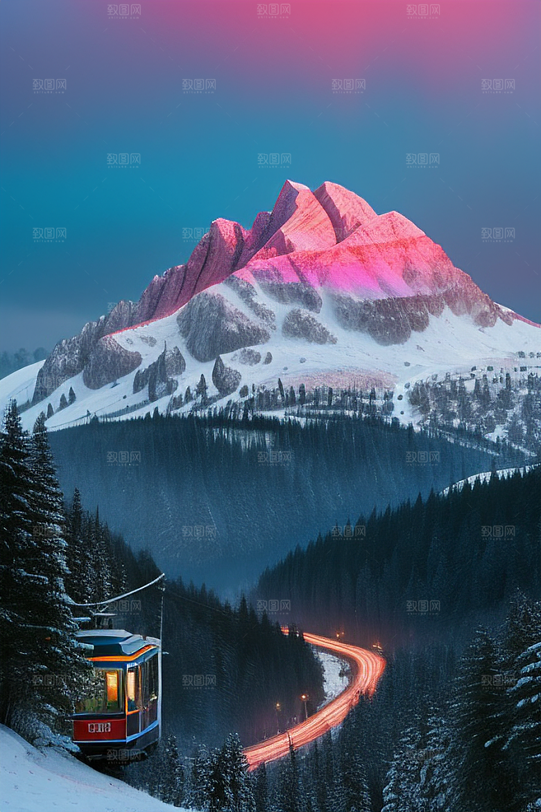 彩色登山缆车的绝美之旅