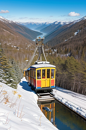 彩色登山缆车的绝美之旅