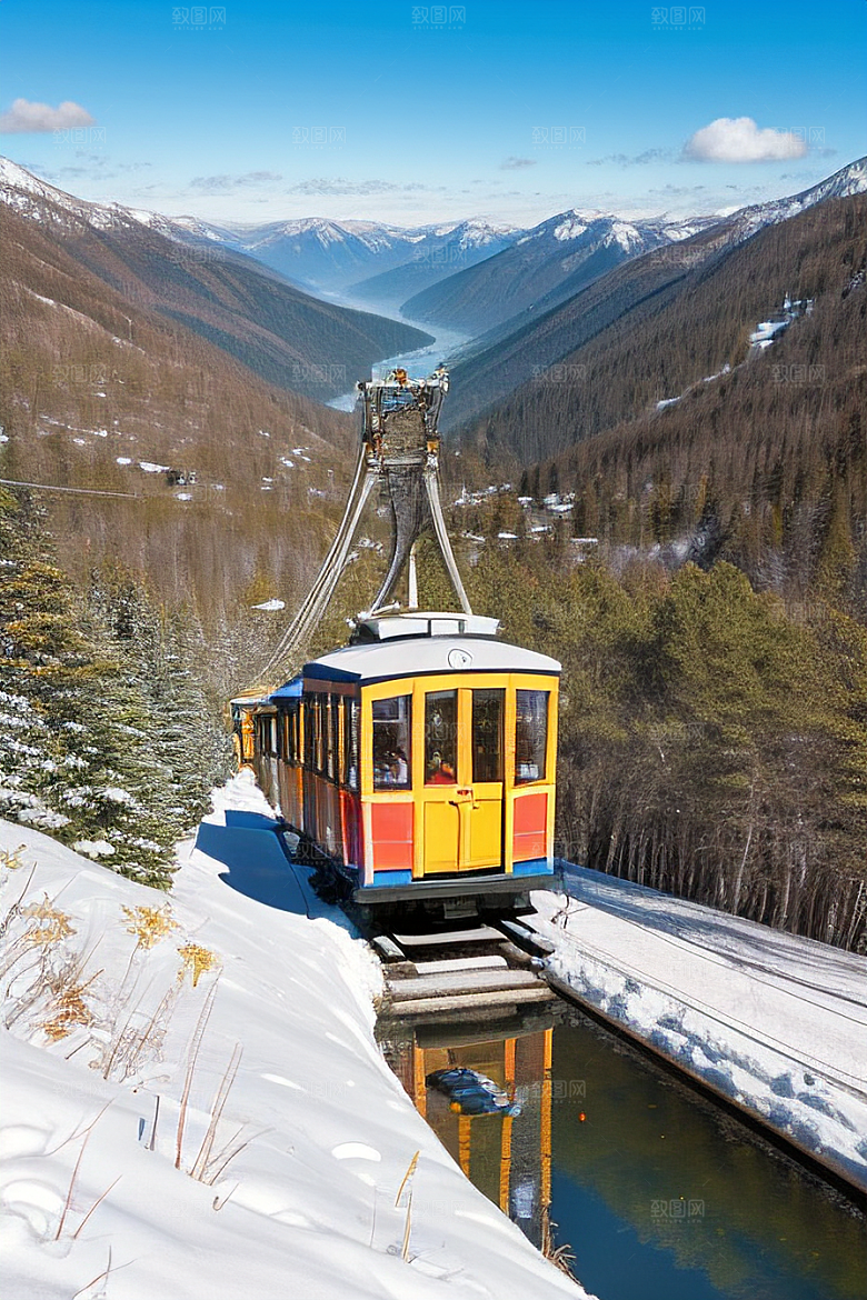 彩色登山缆车的绝美之旅
