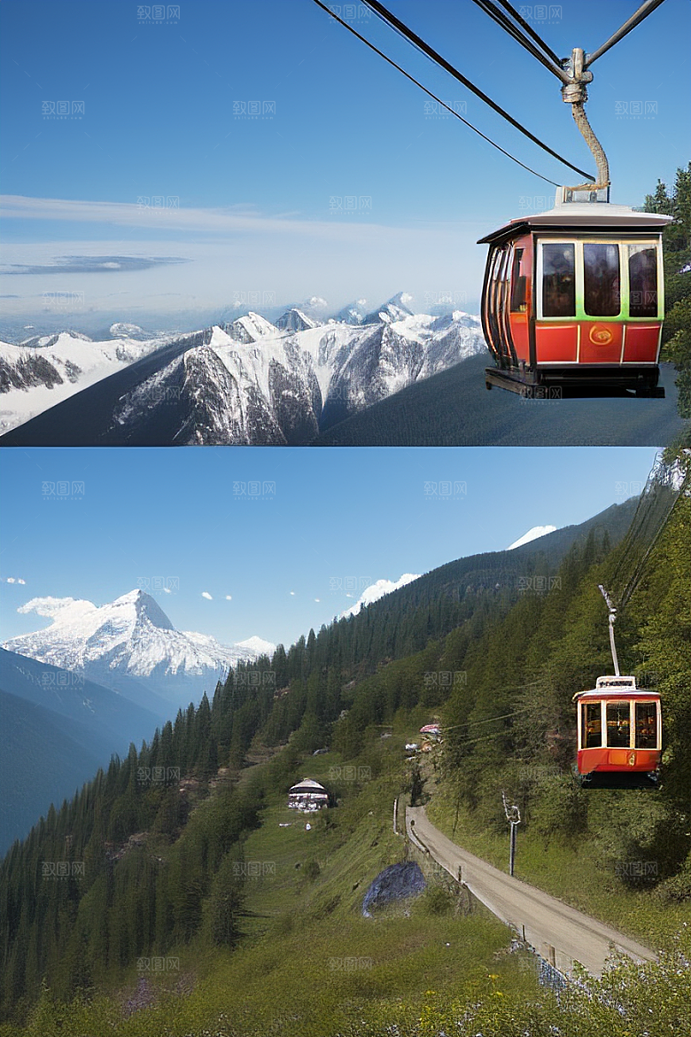 彩色登山缆车的绝美之旅