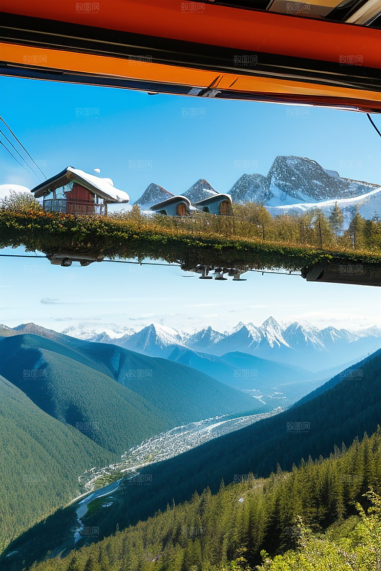 彩色登山缆车的壮丽风景