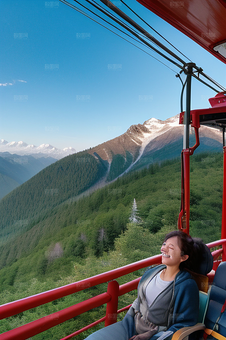 彩色登山缆车的壮丽风景