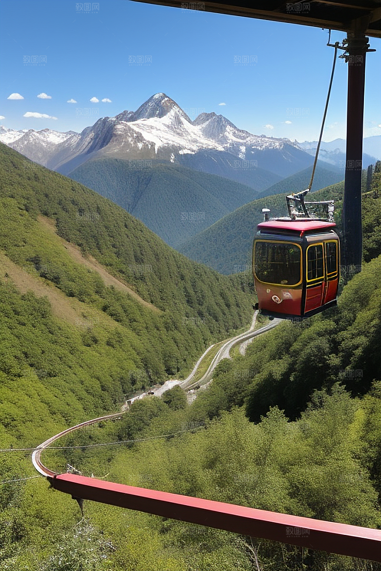 彩色登山缆车的美丽景色