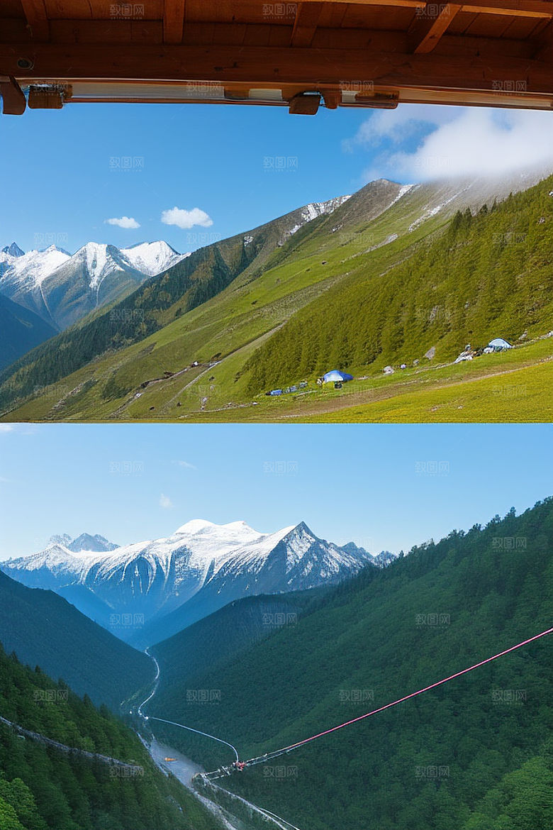 彩色登山缆车的美丽景色