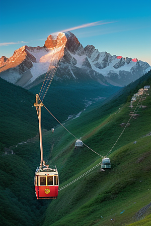 彩色登山缆车的美丽景色