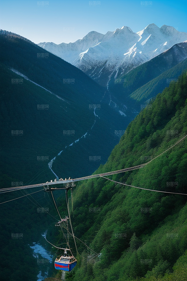 彩色登山缆车的美丽景色
