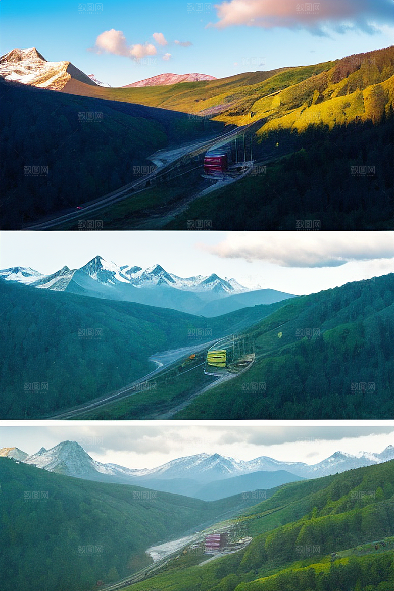 彩色登山缆车的壮丽风景
