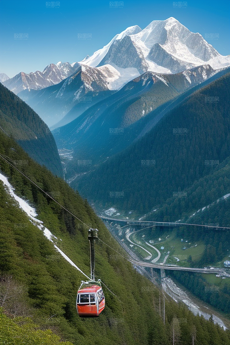 彩色登山缆车的壮丽风景