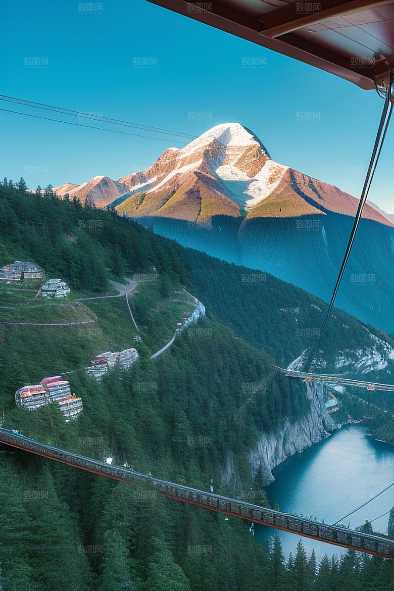 彩色登山缆车的壮丽风景
