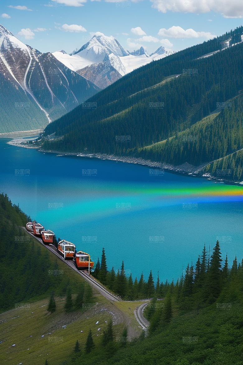彩色登山缆车的壮丽风景