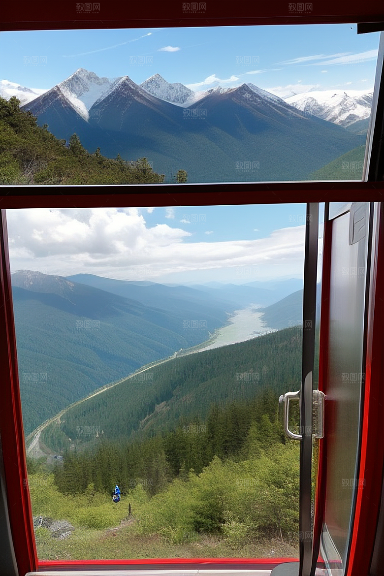 彩色登山缆车的壮丽风景