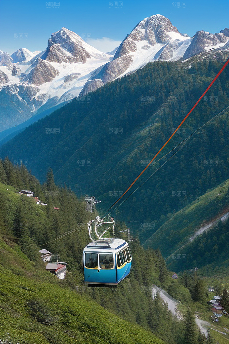 彩色登山缆车的壮丽风景