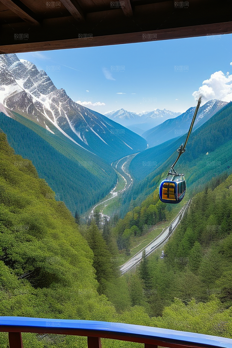 彩色登山缆车的壮丽风景