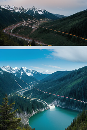 彩色登山缆车的壮丽风景