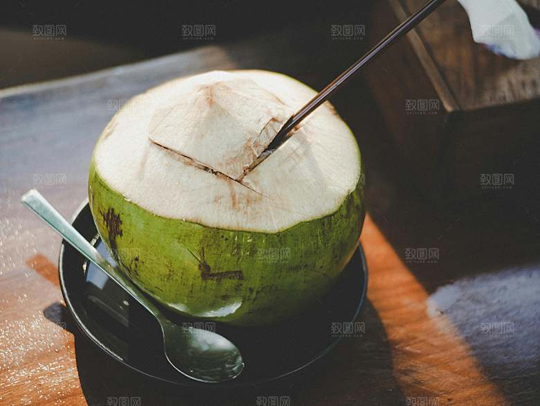 海南水果椰子汁摄影素材