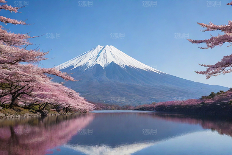 白雪皑皑富士山的壮丽之美