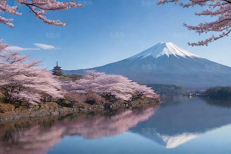 白雪皑皑富士山的壮丽之美