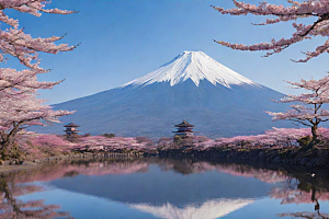白雪皑皑富士山的壮丽之美