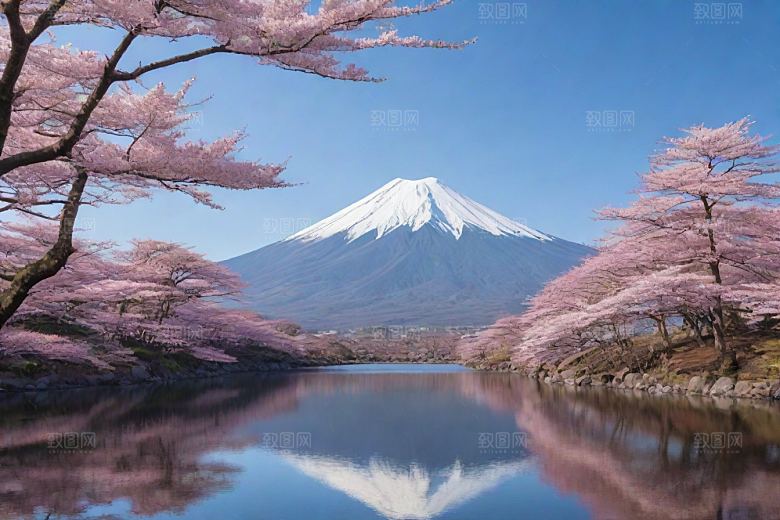 白雪皑皑富士山的壮丽之美