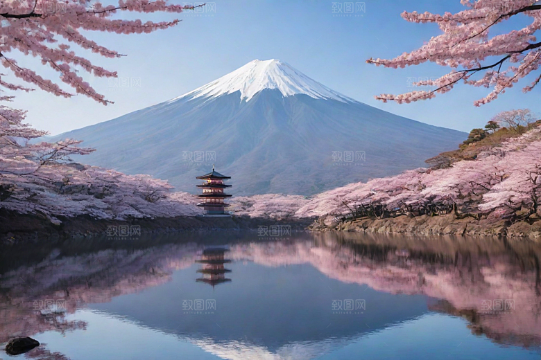 白雪皑皑富士山的壮丽之美