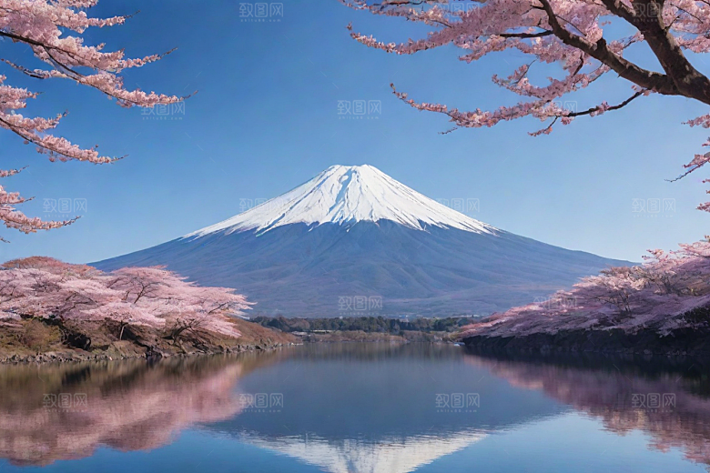 白雪皑皑富士山的壮丽之美