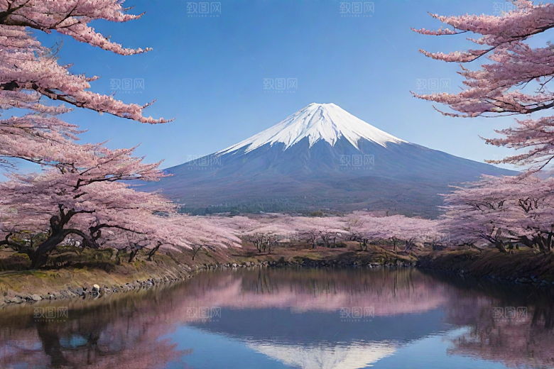 精致细节富士山与周围景色的完美呈现