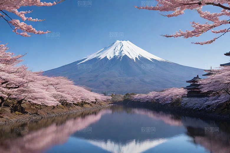 精致细节富士山与周围景色的完美呈现