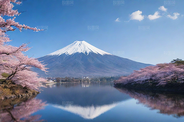 精致细节富士山与周围景色的完美呈现